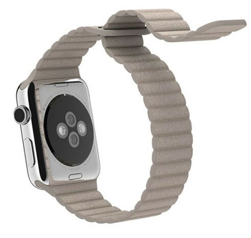 Curea iUni compatibila cu Apple Watch 1/2/3/4/5/6/7, 42mm, Leather Loop, Piele, Kaki